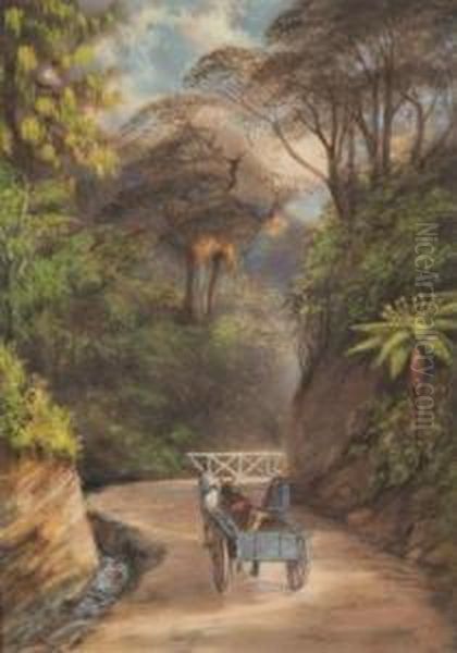 Horse And Cart In Thebush Oil Painting by Charles Decimus Barraud