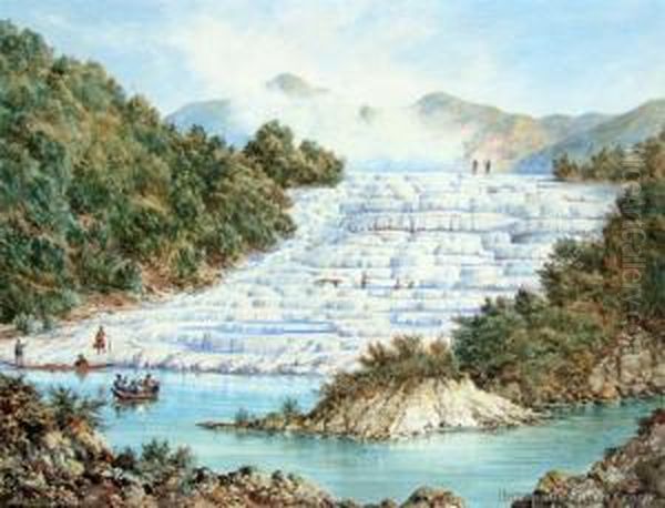 White Terrace, Rotomahana Oil Painting by Charles Decimus Barraud