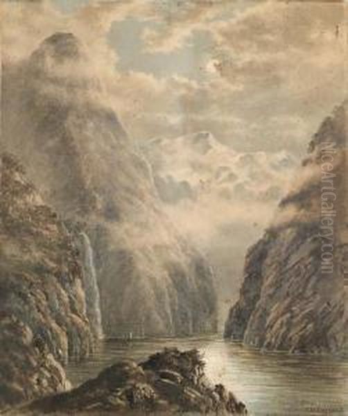 Milford Sound, New Zealand Oil Painting by Charles Decimus Barraud