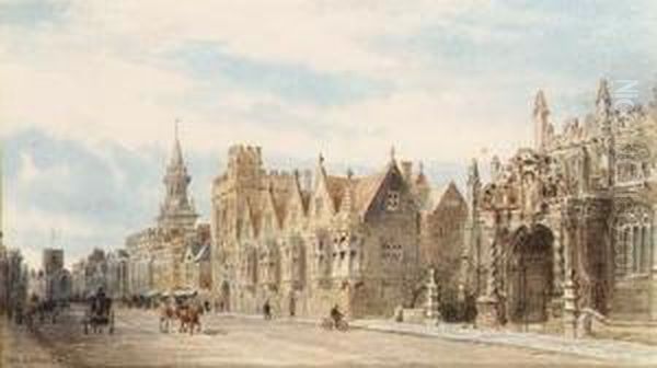 The High Street, Oxford, Looking
 Towards Carfax Tower With Views Ofthe University Church Of St. Mary, 
And Brasenose College Oil Painting by Francis Philip Barraud