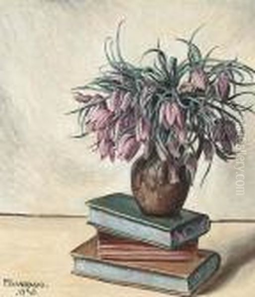 Nature Morte Aux Fleurs Et Livres. 1930 Oil Painting by Francois Emile Barraud