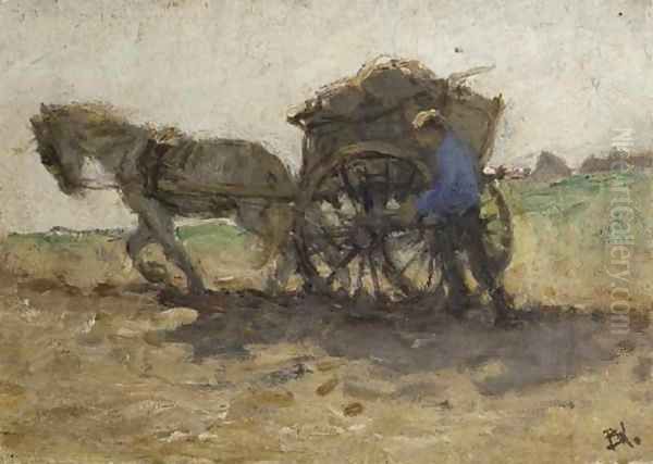 Shellfisher going home - a study Oil Painting by Bernardus Johannes Blommers