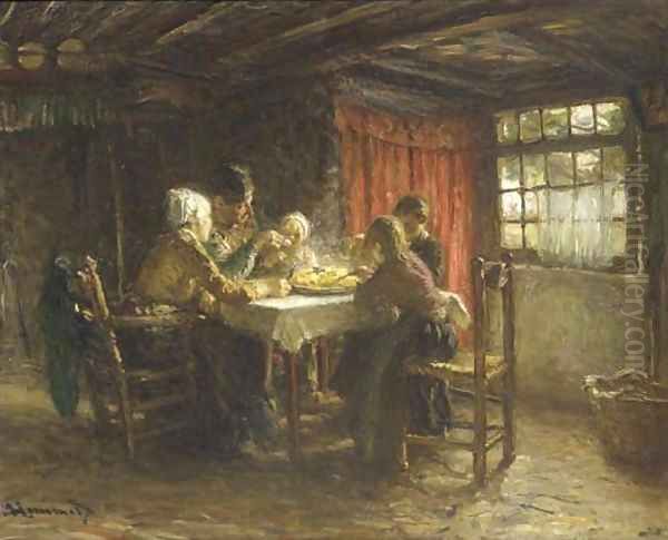 The hot supper Oil Painting by Bernardus Johannes Blommers