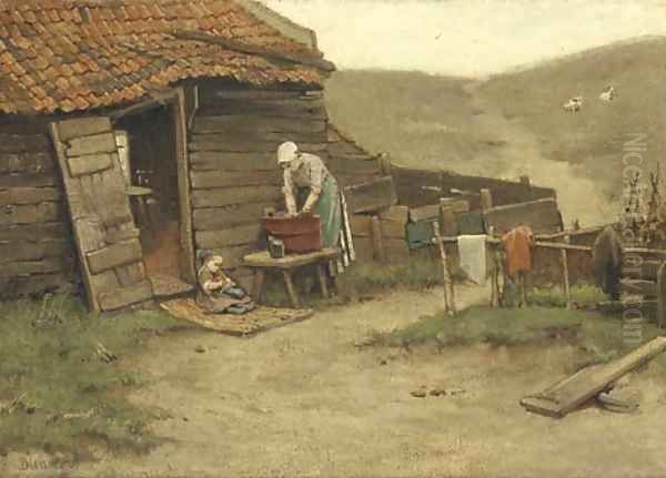 Washing day in the dunes Oil Painting by Bernardus Johannes Blommers