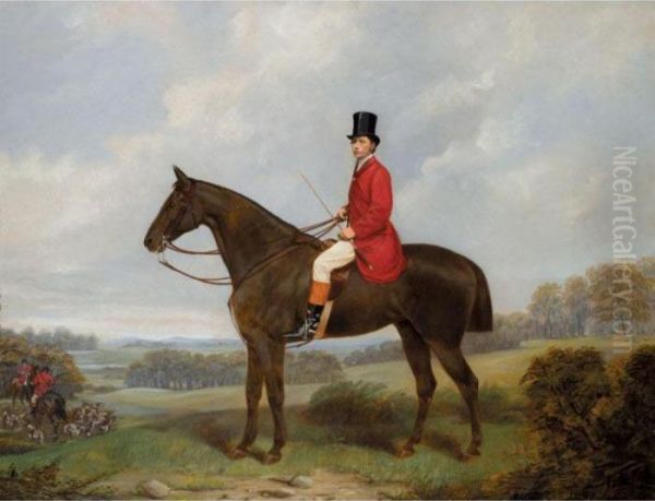 A Gentleman Mounted On A Chestnut Hunter Oil Painting by Henry Barraud