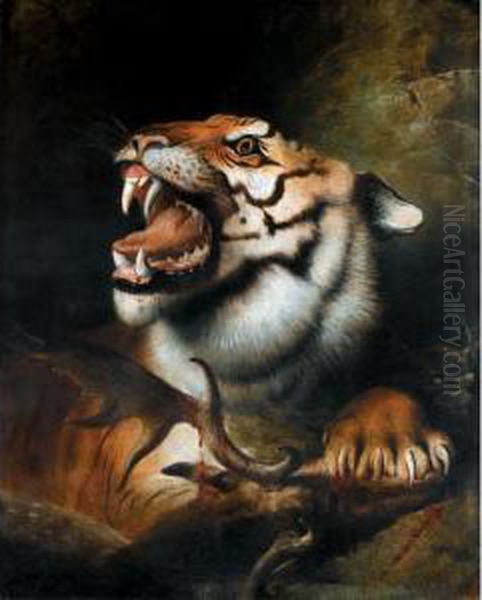 A Tiger With Its Kill Oil Painting by Henry Barraud