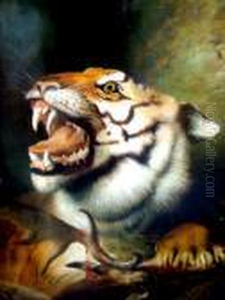 Tiger With It's Kill Oil Painting by Henry Barraud