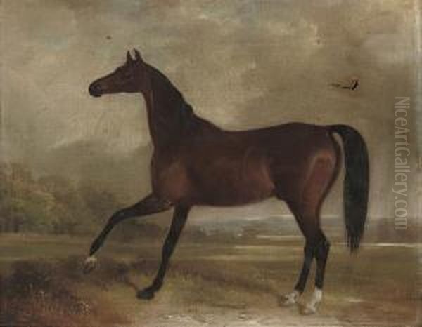 A Chestnut Hunter In A Landscape Oil Painting by William Barraud