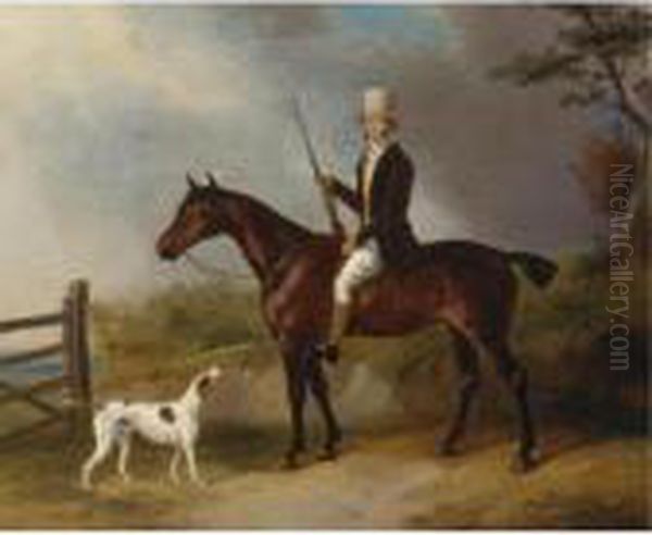 A Gentleman With His Hunter And Pointer Oil Painting by William Barraud