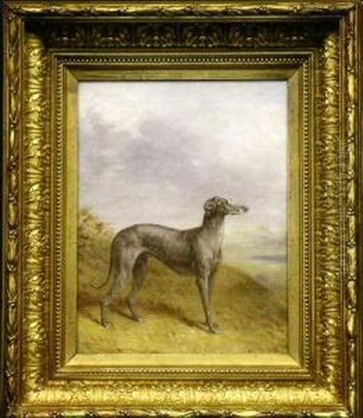 Standing Greyhound In A Landscape Oil Painting by William Barraud