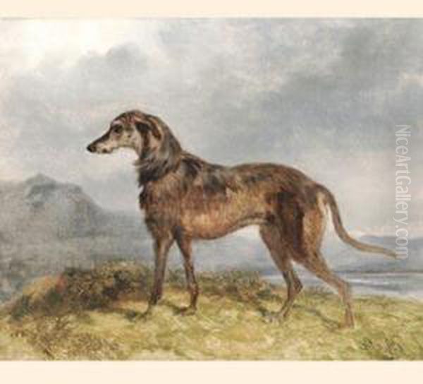 A Deerhound In A Landscape Oil Painting by William Barraud