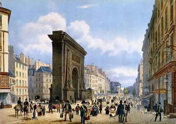 View of the Porte St. Denis, from 'Promenades dans Paris et ses environs', c.1840 Oil Painting by Philippe Benoist