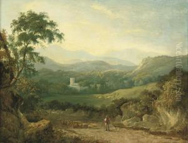 A Mountainous Landscape Near Porthmadog Oil Painting by George Cuitt