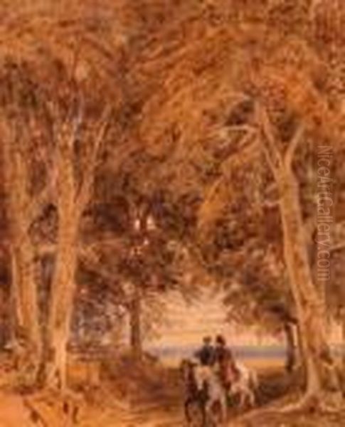 Wooded Landscapewith Horseman Oil Painting by George Cuitt