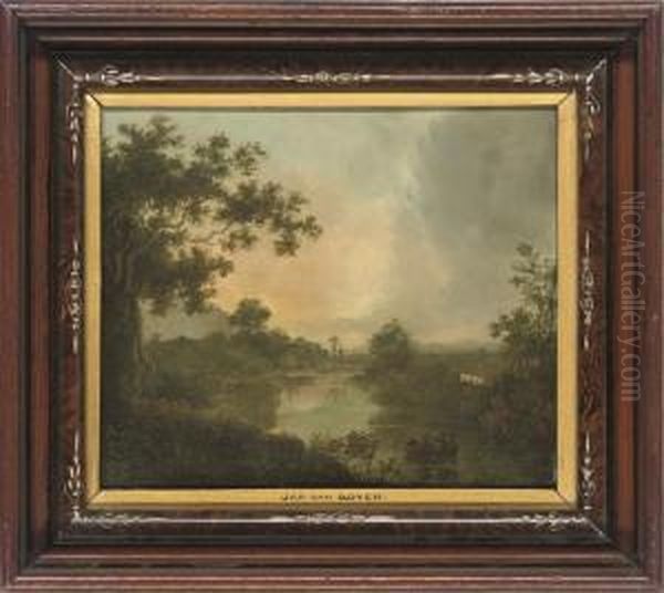 A Wooded River Landscape With Figures In A Boat Oil Painting by George Cuitt