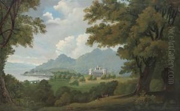 A View Of Inverary Castle With The Town Of Inverary And Loch Fyne Beyond Oil Painting by George Cuitt