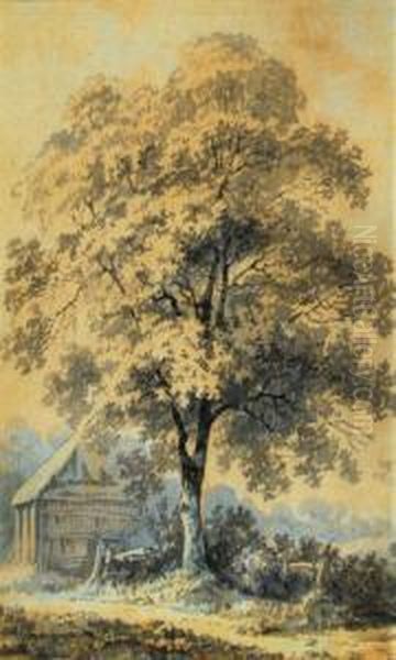 A Tree By A Barn Oil Painting by George Cuitt