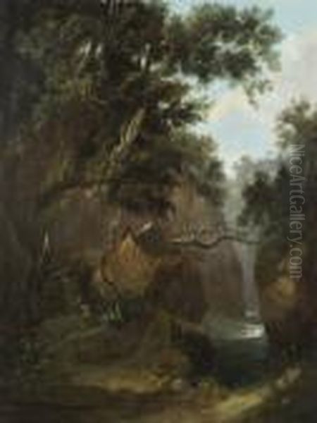 Two Hunters In The Dargle Valley Oil Painting by George Cuitt