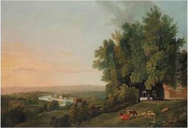 View Of The Thames From Richmond Hill Oil Painting by George Cuitt