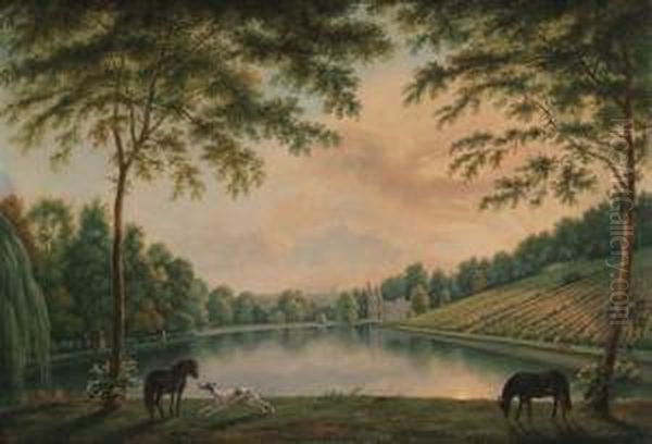 A View Of Lord Hamilton's Landscape Garden At Painshill Oil Painting by George Cuitt