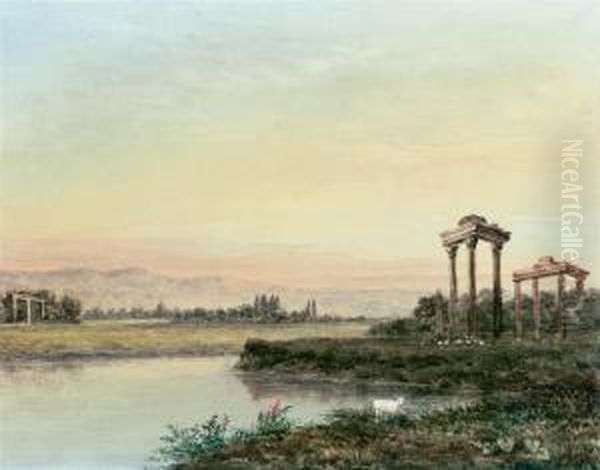 Italianate Landscape Oil Painting by George Jnr Barrett