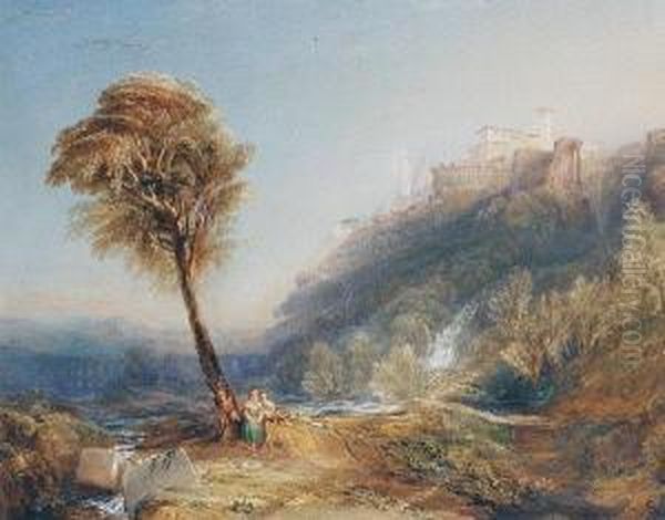 A Young Couple In An Italianate Landscape Oil Painting by George Jnr Barrett