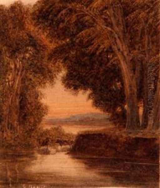 Riverlandscape With Cattle Oil Painting by George Jnr Barrett