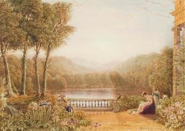 Lady Reading By A Terrace Oil Painting by George Jnr Barrett