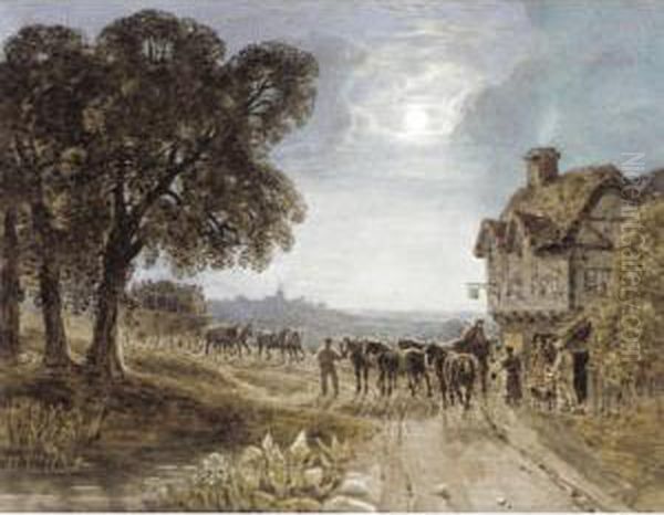 Outside A Country Inn Oil Painting by George Jnr Barrett