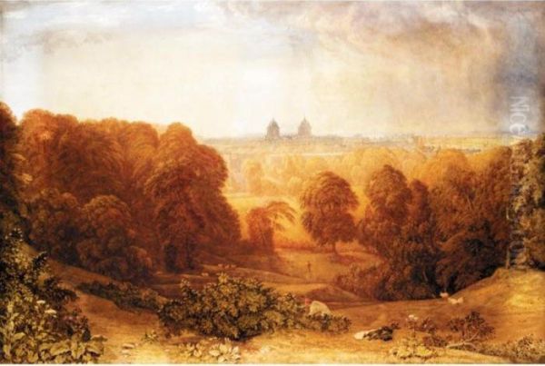 A View Of Greenwich Hospital From Greenwich Park Oil Painting by George Jnr Barrett