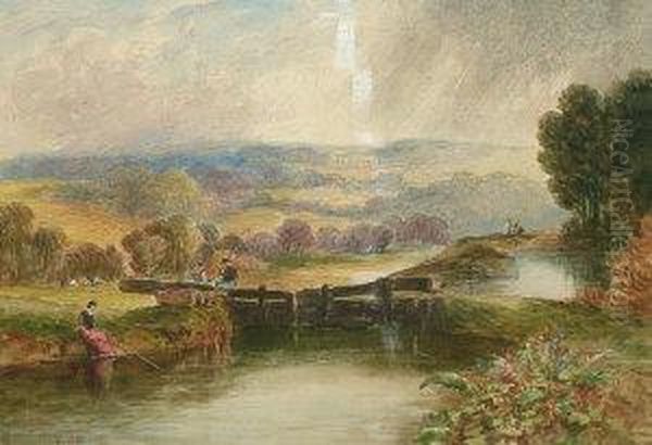 Fishing On A River Oil Painting by George Jnr Barrett