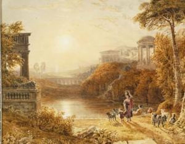 Classical Capriccio Oil Painting by George Jnr Barrett