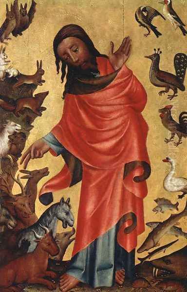 Creation of the Animals, panel from Grabow Altarpiece 1383 Oil Painting by (Master of Minden) Bertram