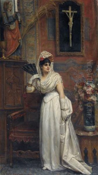 Spanisches Interieur Mit Eleganter Dame Oil Painting by Felix Joseph Barrias