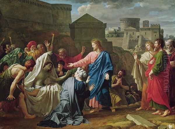 Jesus Resurrecting the Son of the Widow of Naim Oil Painting by Pierre Bouillon