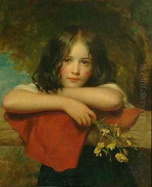 Portrait of a young girl leaning on a stone ledge Oil Painting by Charles Baxter