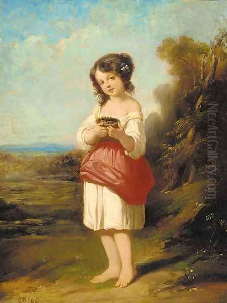 A girl with a bird's nest in a landscape Oil Painting by Charles Baxter