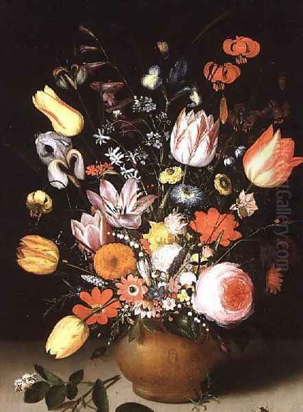 Still Life of Spring Flowers on a Ledge, 1615 Oil Painting by Peter Paul Binoit