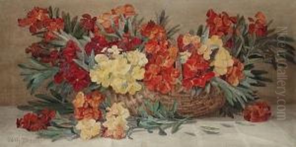 Still Life In A Basket Oil Painting by Edith Isabel Barrow