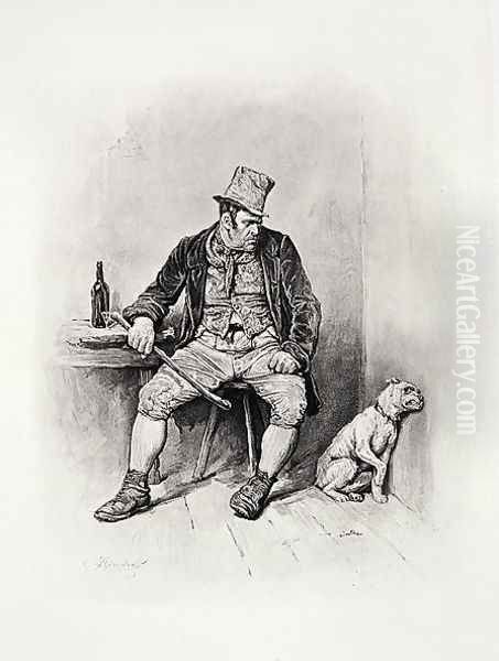 Bill Sikes and his dog, from 'Charles Dickens- A Gossip about his Life' c.1894 (2) Oil Painting by Frederick Barnard