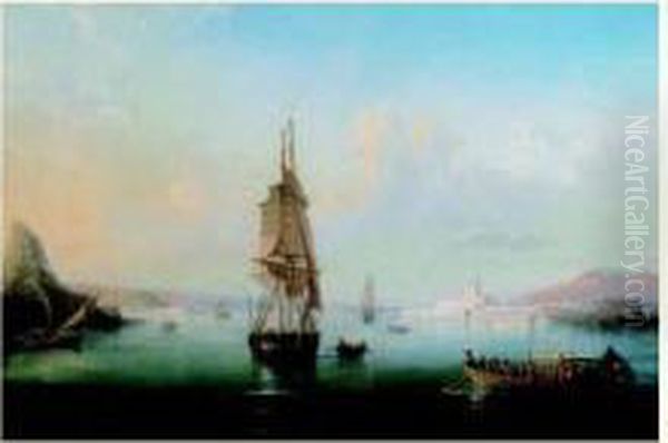 Soleil Levant Sur Un Port Mediterraneen Oil Painting by Francois Pierre Barry