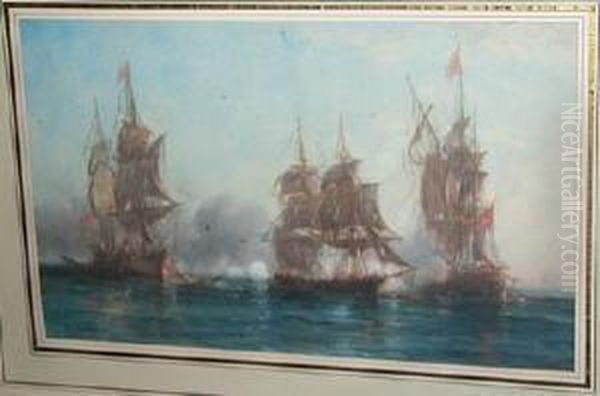 Bataille Navale Avec La Flotteturque Oil Painting by Francois Pierre Barry