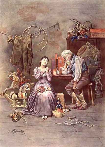 Caleb Plummer and his blind daughter, scene from 'The Cricket on the Hearth' Oil Painting by Frederick Barnard