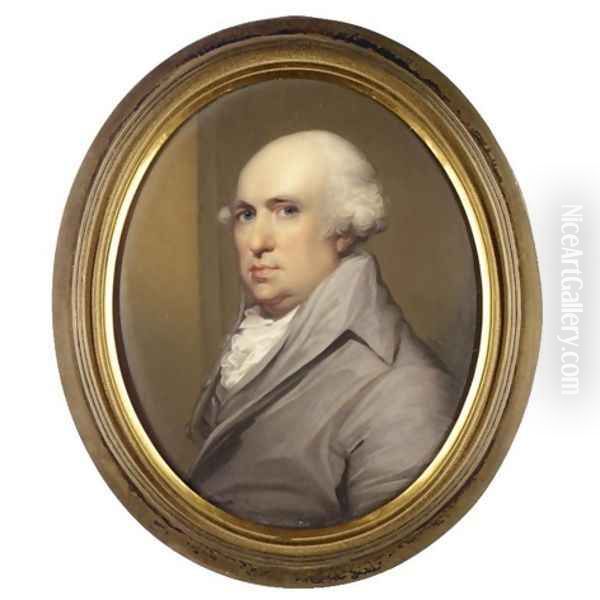 A portrait of George Stubbs (1724-1806) wearing a grey coat with a white cravat 1810 Oil Painting by Henry Bone