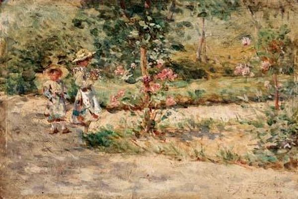 Bimbi In Giardino Oil Painting by Enrico Bartezago