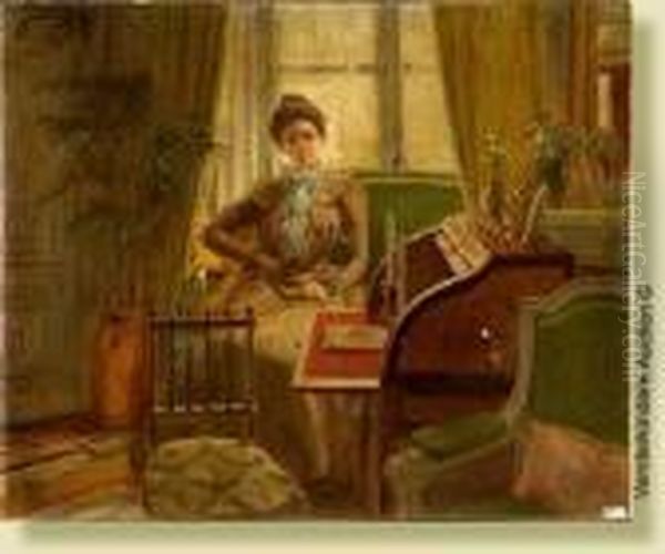 Femme Assise Dans Un Interieur Oil Painting by Carl Wilhelm Barth