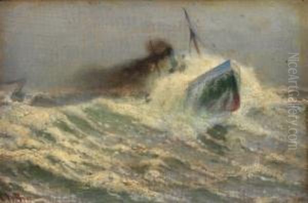 Dampbat I Storm Oil Painting by Carl Wilhelm Barth