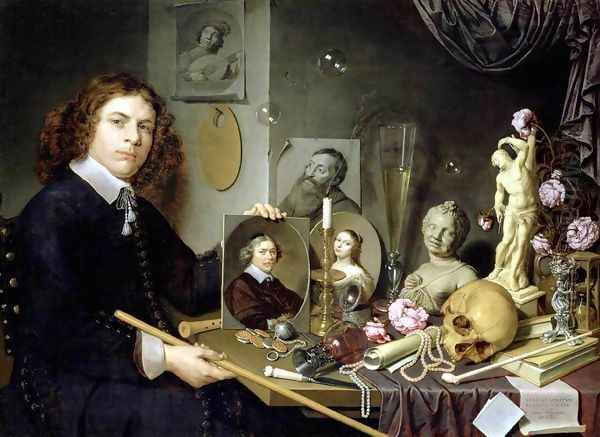 Self-Portrait with Vanitas Symbols 1651 Oil Painting by David Bailly