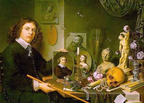 Self-Portrait with Vanitas Symbols Oil Painting by David Bailly