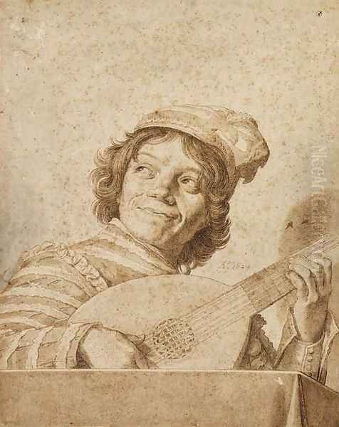 A boy playing a lute, after Frans Hals Oil Painting by David Bailly